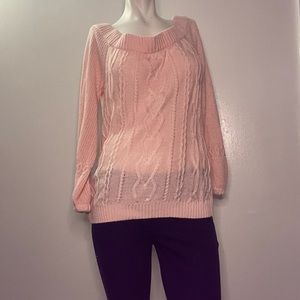 SOHO jeans salmon pink off the shoulder neckline knit sweater long sleeve Large